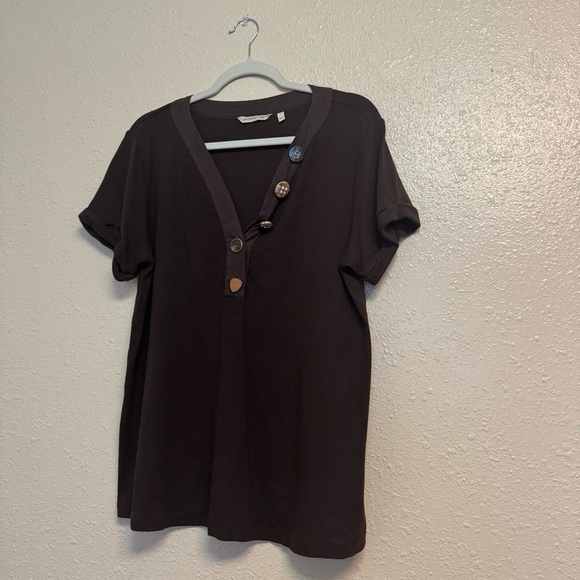 Soft Surroundings Bevvie Blouse In Brown Gold Buttons - Picture 6 of 6